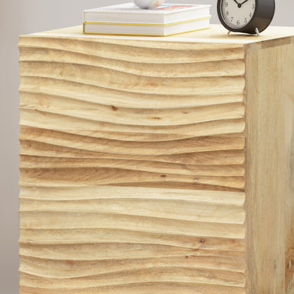 Modern Mango Wood Nightstand with Cabinet Door, 1 Shelf Bedside Table, Handmade Accent Side Table with Iron Legs