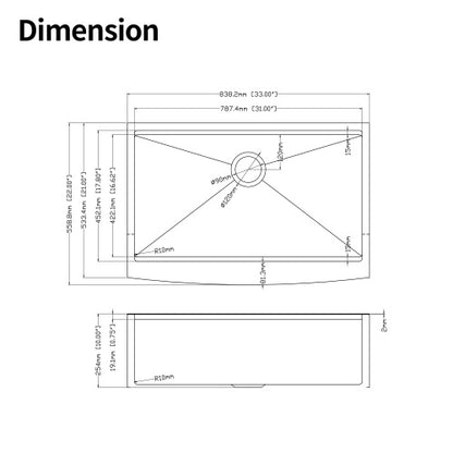 33x22x10"Farmhouse Apron Single Bowl Stainless Steel Kitchen Sink with Workstation