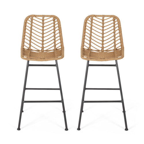 Sawtelle Outdoor Wicker Barstools (Set of 2)
