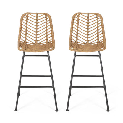 Sawtelle Outdoor Wicker Barstools (Set of 2)