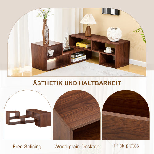 Dark Walnut Modular TV Stand with Open Storage Entertainment Center
