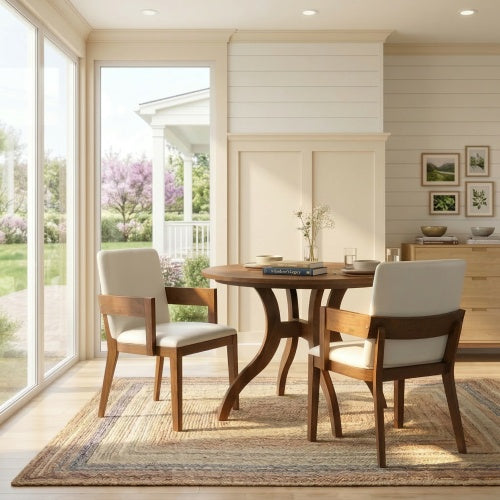 Set of 2 Modern Dining Chairs, Walnut Hardwood Frame with White Glossy PU Leather Upholstery