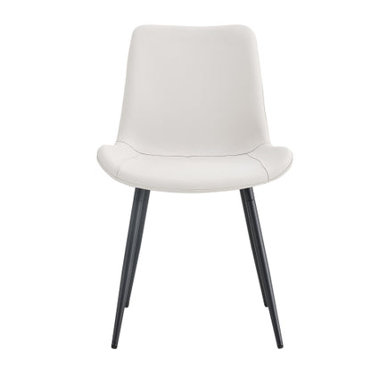 Faux Leather Dining Side Chair with Curved Seat and Metal Legs, White/Black