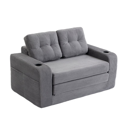 2-in-1 Fold-Out Corduroy Convertible Floor Sofa-Bed with Pockets