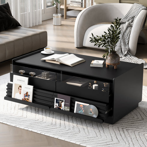 47.2 Inch Fluted Coffee Table with Drawers & Glass