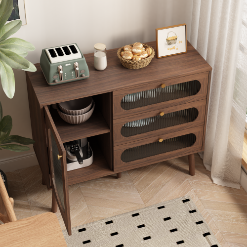 Accent Cabinet with 3 Drawers and Door, Wooden Storage Cabinet with Shelves, Sideboard for Living Room, Entryway, Natural
