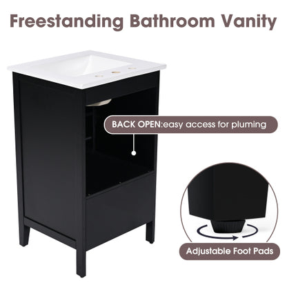 20" Bathroom Vanity with Sink, Bathroom Cabinet with A Door, Door Shelf Storage and Adiustable Foot Pads, A Drawer, Black