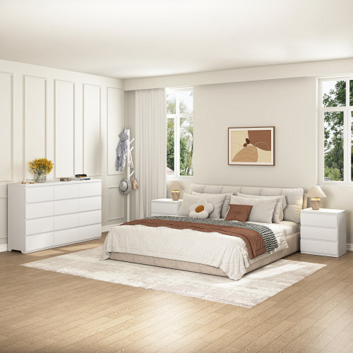 12 Drawers Double Dresser, Modern Wood Dresser Chest of Drawers with Large Storage Space for Bedroom, White