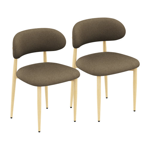 Lamb-Wool-Look Upholstered Metal Dining Chairs, Set of 2, Coffee