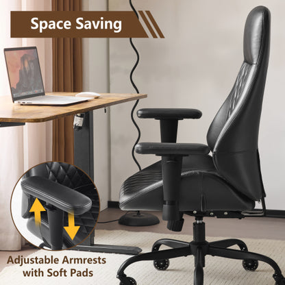 Home Office Desk Chair High Back Office Rubber Chair Casters Ergonomic Computer Chair with Lumbar Support Adjustable Height Rolling Swivel Chair Executive Task Armrests, Black PU