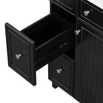 24-Inch Bathroom Vanity Cabinet with Ceramic Sink, 2 Drawers, 1 Door