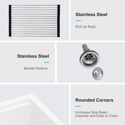 Quartz Kitchen Sink - 28"x19"x9.65" White granite composite Workstation undermount kitchen sink