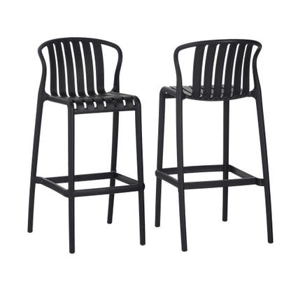 Outdoor Patio Bar Stools 29.5"H Set of 2, Perforated Slat Back Armless Barstools for Kitchen Pool Island, All-Weather Black Outside Bar Chair