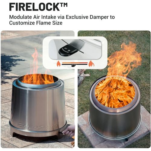 18" Smokeless Firepit for Outdoor, Stainless Steel Wood Burning Fire Pit with Adjustable Airflow