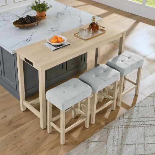 59 Inch Bar Table, Dining Table, Sofa Table with Power Outlet, 3 Upholstered Stools, 4 Piece Bar Table and Chair Set for Living Room, Dining Room, Kitchen