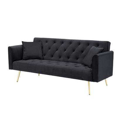71-Inch Black Velvet Foldable Retro Double Sofa Bed for Small Spaces