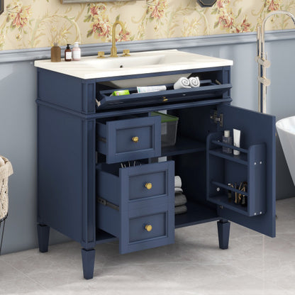 30'' Bathroom Vanity with Top Sink, Modern Bathroom Storage Cabinet with 2 Drawers and a Tip-out Drawer, Single Sink Bathroom Vanity