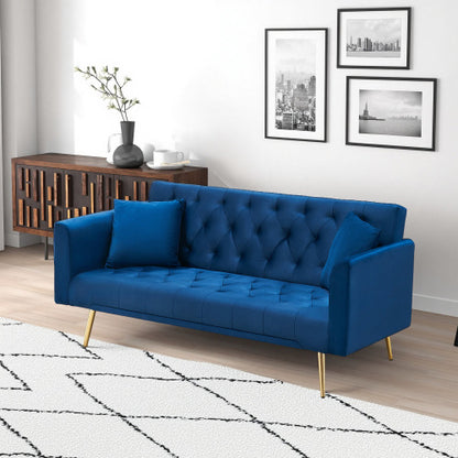 71 Inch American Retro Blue Velvet Convertible Love Seat Sofa Bed for Small Living Room Bedroom Office