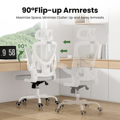 Ergonomic Office Chair, Home Office Desk Chair with Headrest, High Back Computer Chair with Armrests and Adjustable Lumbar Support for Home Office Study Room, White