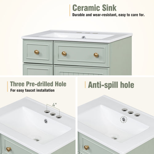 24-Inch Bathroom Vanity Cabinet with Ceramic Sink, 2 Drawers, 1 Door