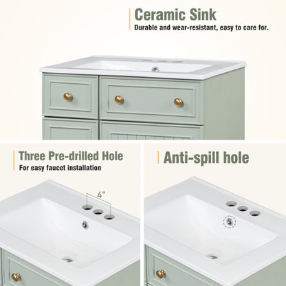24-Inch Bathroom Vanity Cabinet with Ceramic Sink, 2 Drawers, 1 Door