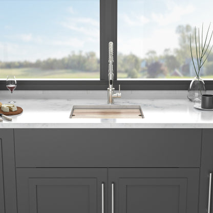 Quartz Kitchen Sink - 21x18" White granite composite Workstation undermount kitchen sink