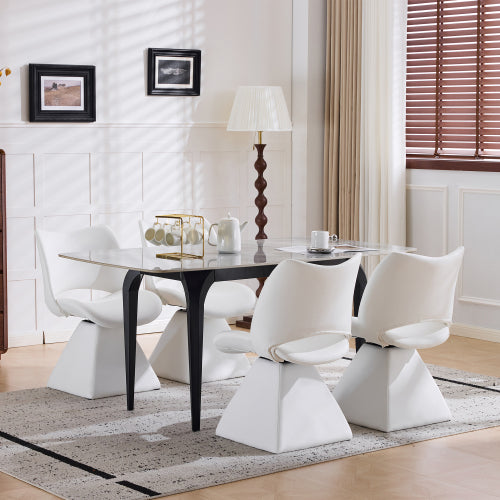 Set of 2 Swivel Dining Chairs, White Faux Leather Modern Accent Chairs, High Back Kitchen Seating