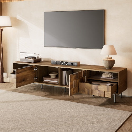 78.7 inch Natural Mid Century TV Stand 2 Drawer Media Cabinet Supports Up To 85 Inch TV