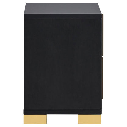Black 2-Drawer Nightstand with Gold Accents
