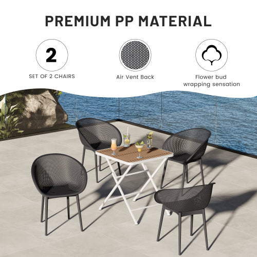 Holiday - 2-Pack Warm Grey Modern Lounge Chairs – Indoor/Outdoor All-Weather PP Plastic with Modern folding indoor/outdoor multi-functional square table- PP tabletop with metal legs(White, khaki)