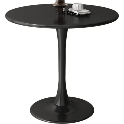 24inch  Black Round Tulip Table, MDF Top & Steel Base Mid-Century Kitchen & Coffee Table