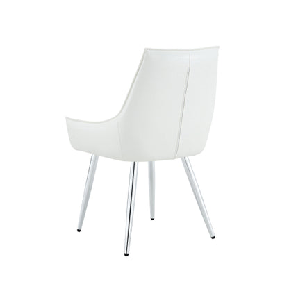 Set of 2 White Crocodile Pattern PU Dining Chairs, Diamond Tuft Chrome Metal Leg 400lbs Luxury Accent Chairs
