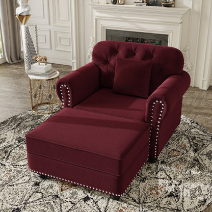 41.3 inch  Burgundy Velvet Mid-Century Sofa,Nailhead Trim & 1 Pillow