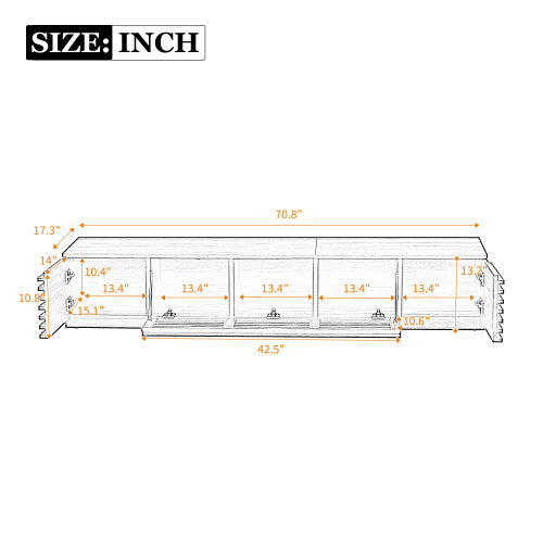 70.8 inch Walnut Fluted Flip Door TV Stand Low Profile Media Console For 65¨C80 Inch TV
