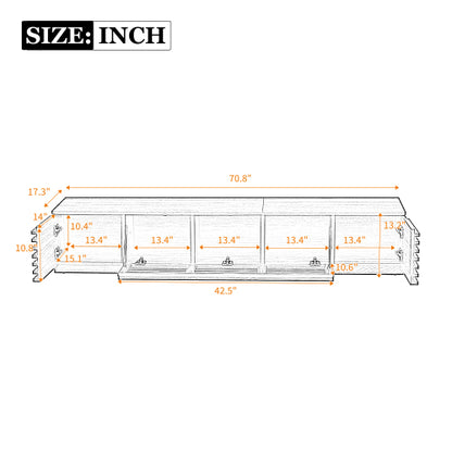 70.8 inch Walnut Fluted Flip Door TV Stand Low Profile Media Console For 65¨C80 Inch TV