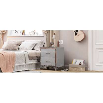 High Gloss Mirrored Nightstand with 2 Drawers,Modern End Table with Drawers,Mirrored High Gloss Wood Nightstand Metal Handle Bedside End Table for Bedroom, Dorm,Living Room,Grey
