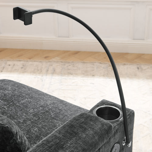 Black Manual-Adjust Recliner Chair with USB, Storage & Ottoman