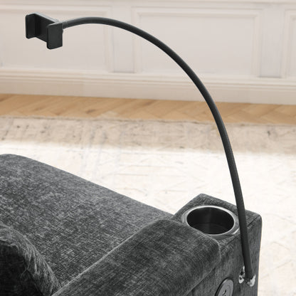 Black Manual-Adjust Recliner Chair with USB, Storage & Ottoman