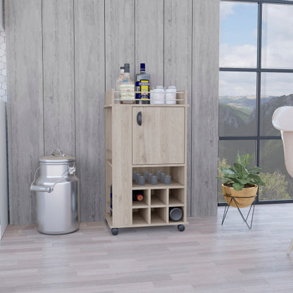 Bar Cart with Cabinet, 6 Built-in Wine Rack and Casters
