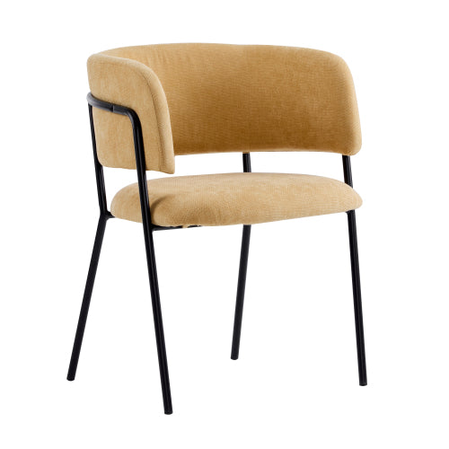Set of 2 Yellow Modern Upholstered Arm Dining Chairs, Padded Seat & Back, Metal Legs
