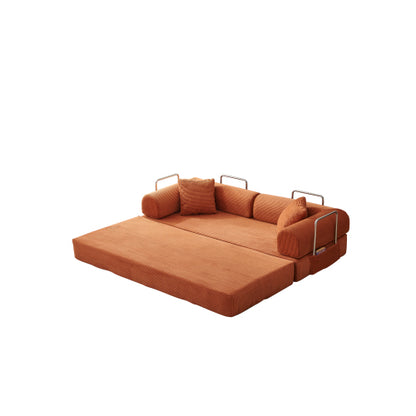 78.8 inch  Orange Corduroy Convertible Compression Boneless Floor Sofa-Bed