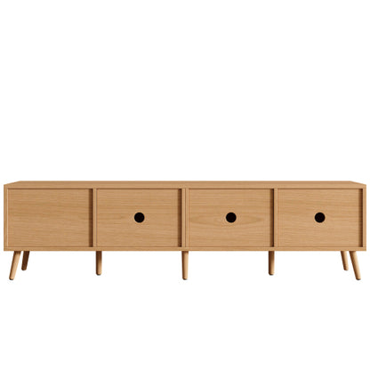70.87 inch Natural Wood PE Rattan TV Stand 2 Drawer Media Console Fits Up To 80 Inch TV