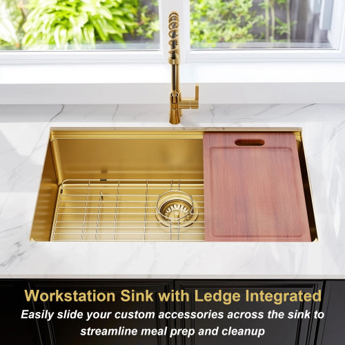 32 Gold Undermount Workstation Kitchen Sink-32 x 19 Inch 16 Gauge Stainless Steel Undermount Kitchen Sink