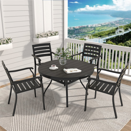 5 Pieces Outdoor Patio Dining Set, 4 Stackable Metal Dining Chairs and 40.6" Round Metal Dining Table, Outdoor Table and Chairs for Lawn Garden Backyard Deck