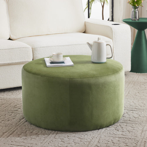 Velvet Ottoman Round Accent Stool, Modern Footrest and Side Table for Living Room