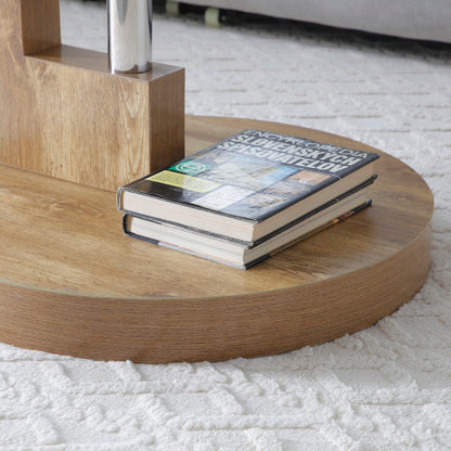2-Tier Round Coffee Table Glass Top MDF Base Modern Storage Center Table 220lb