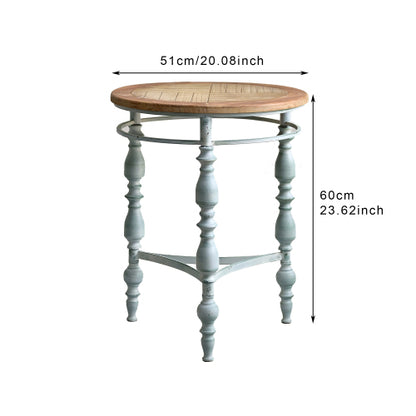 20.08 Inch Rustic Carved Wood Top Metal Leg Round Coffee Table