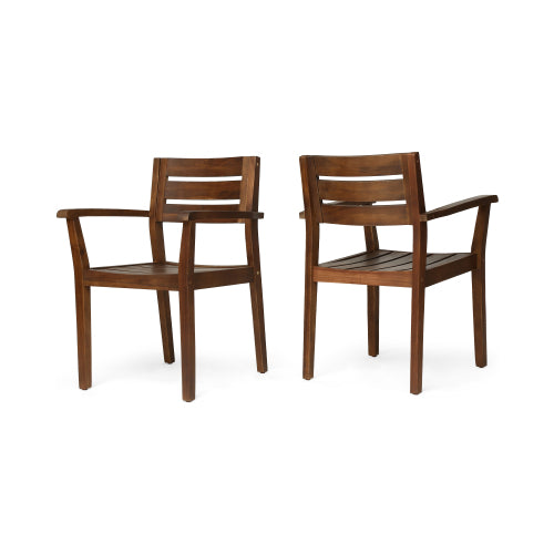 Set of 2 Dark Brown Acacia Wood Outdoor Patio Arm Dining Chairs, 350 LBS Weatherproof Garden Side Chairs