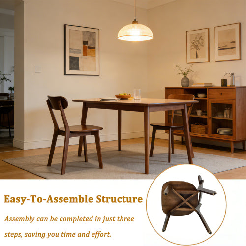 Solid Wood Dining Chairs with Curved Backs and Adjustable Feet, Set of 2, Walnut
