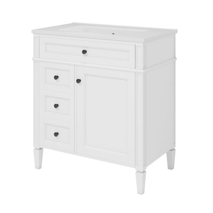 30'' Bathroom Vanity with Top Sink, Modern Bathroom Storage Cabinet with 2 Drawers and a Tip-out Drawer, Single Sink Bathroom Vanity